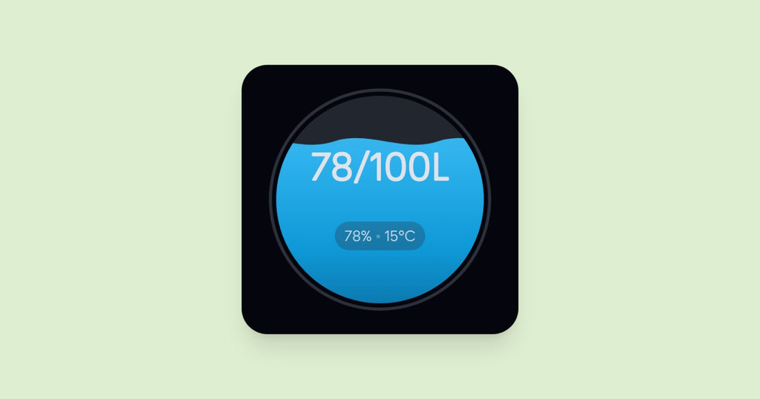 Fresh water tank widget in the Camper Jarvis dashboard showing 78 of 100 litres