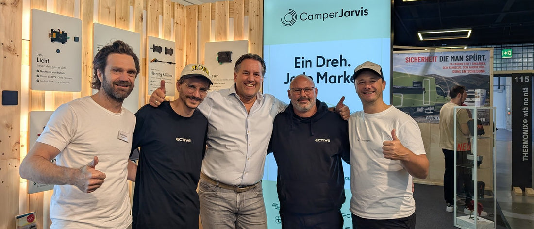 Team photo at the Camper Jarvis stand at the Suisse Caravan Salon 2026 in Bern