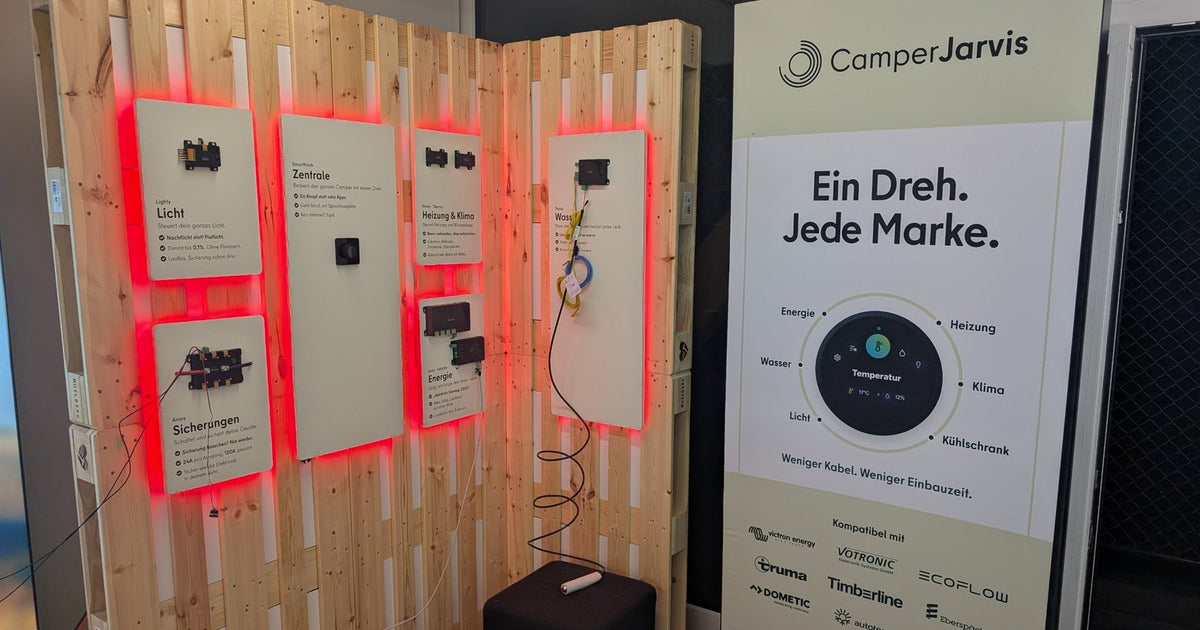 Trial setup of the Camper Jarvis and Vanatics stand with the lit pallet wall