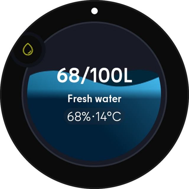 Écran du SmartKnob : réservoir d'eau propre avec 68 litres sur 100